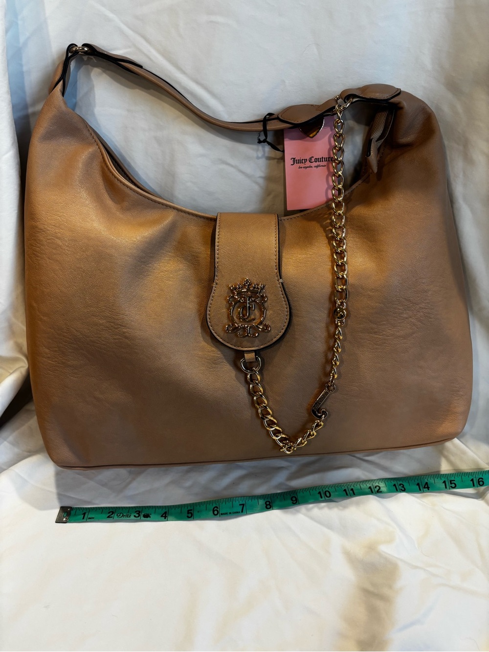 Juicy Couture Brown Shoulder Hobo Bag with Gold Chain Accent